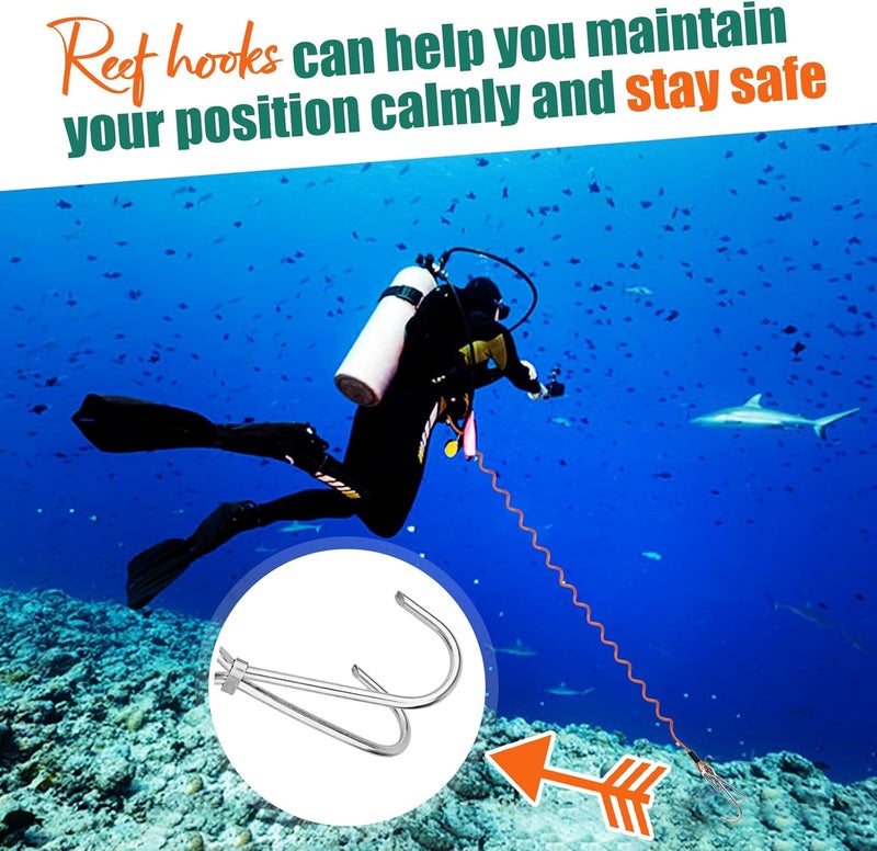 Pluzluce Scuba Diving Reef Double Hook, Drift Safety Telescopic Spring Rope Stainless Steel Reefing Hook with D Ring Carabiner for Drift, Diving, Photographers, and Underwater Activities - Image 4